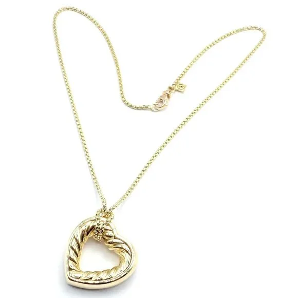 David Yurman Cable 18k Yellow Gold Diamond Large Heart Pendant Chain Necklace - Picture 4 of 8